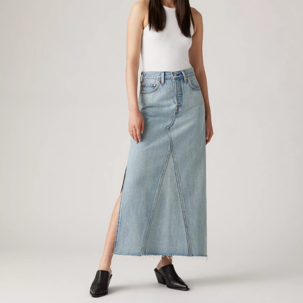 NEW Levi's Icon Long Mid-Rise Skirt Size 10, Size 30 Not In The Mood Light Wash